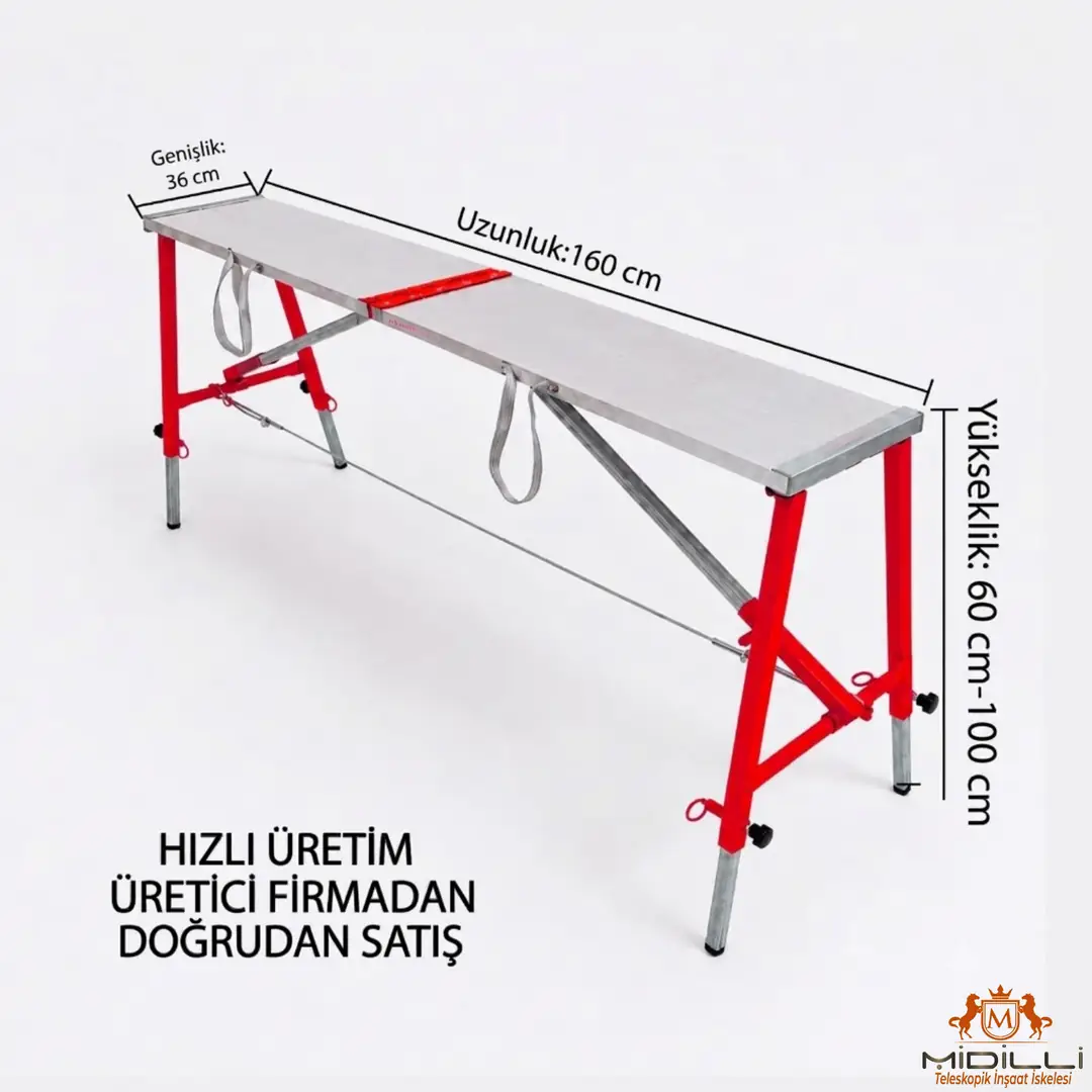 MİDİLLİ Teleskopik İnşaat İskelesi - 36 CM En Serisi (160 CM Uzunluk) - Görsel 2