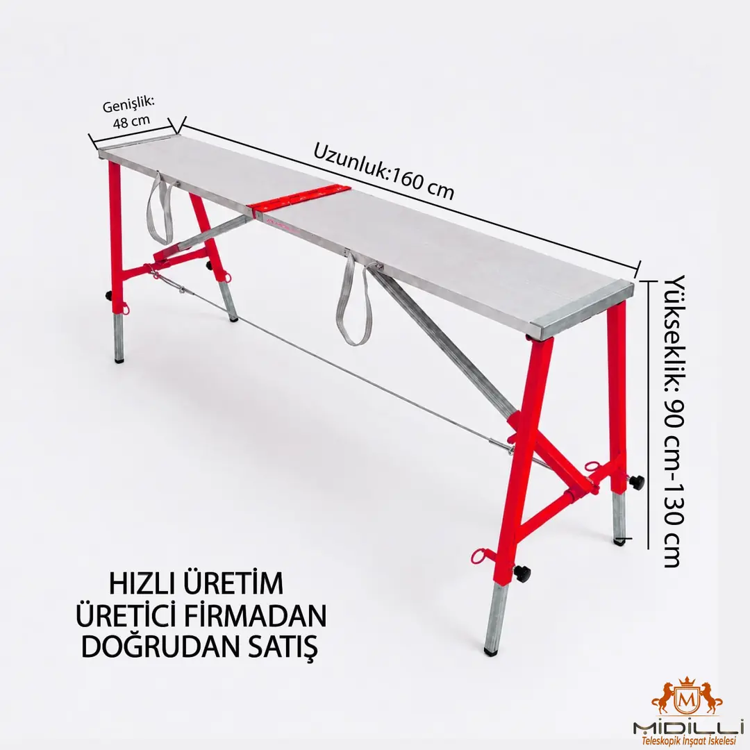 MİDİLLİ Teleskopik İnşaat İskelesi - 48 CM En Serisi (160 CM Uzunluk) - Görsel 2