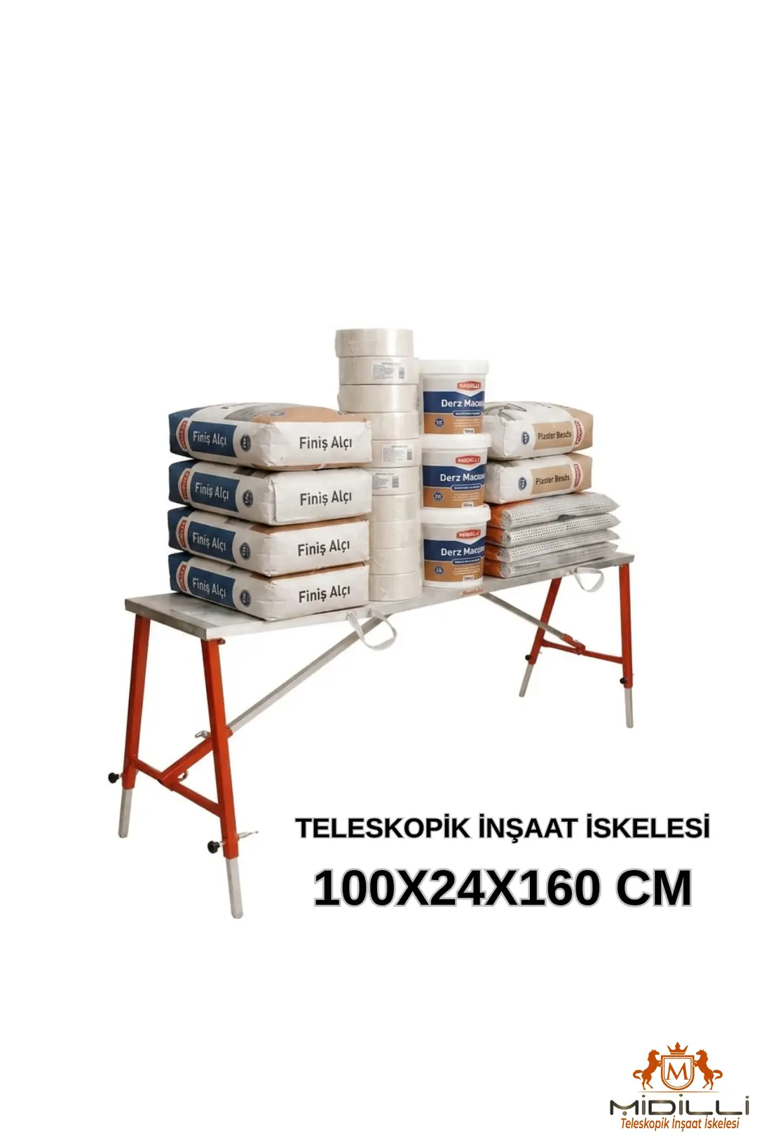 MİDİLLİ Teleskopik İnşaat İskelesi - 24 CM En Serisi (160 CM Uzunluk)