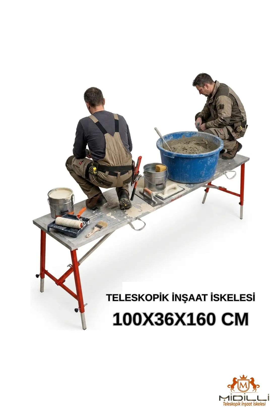 MİDİLLİ Teleskopik İnşaat İskelesi - 36 CM En Serisi (160 CM Uzunluk)