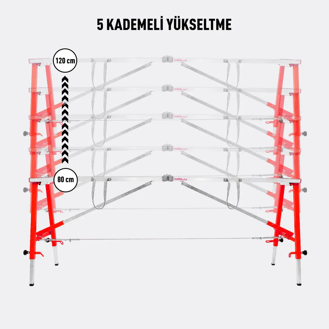 MİDİLLİ Teleskopik İnşaat İskelesi - 36 CM En Serisi (160 CM Uzunluk) - Görsel 4